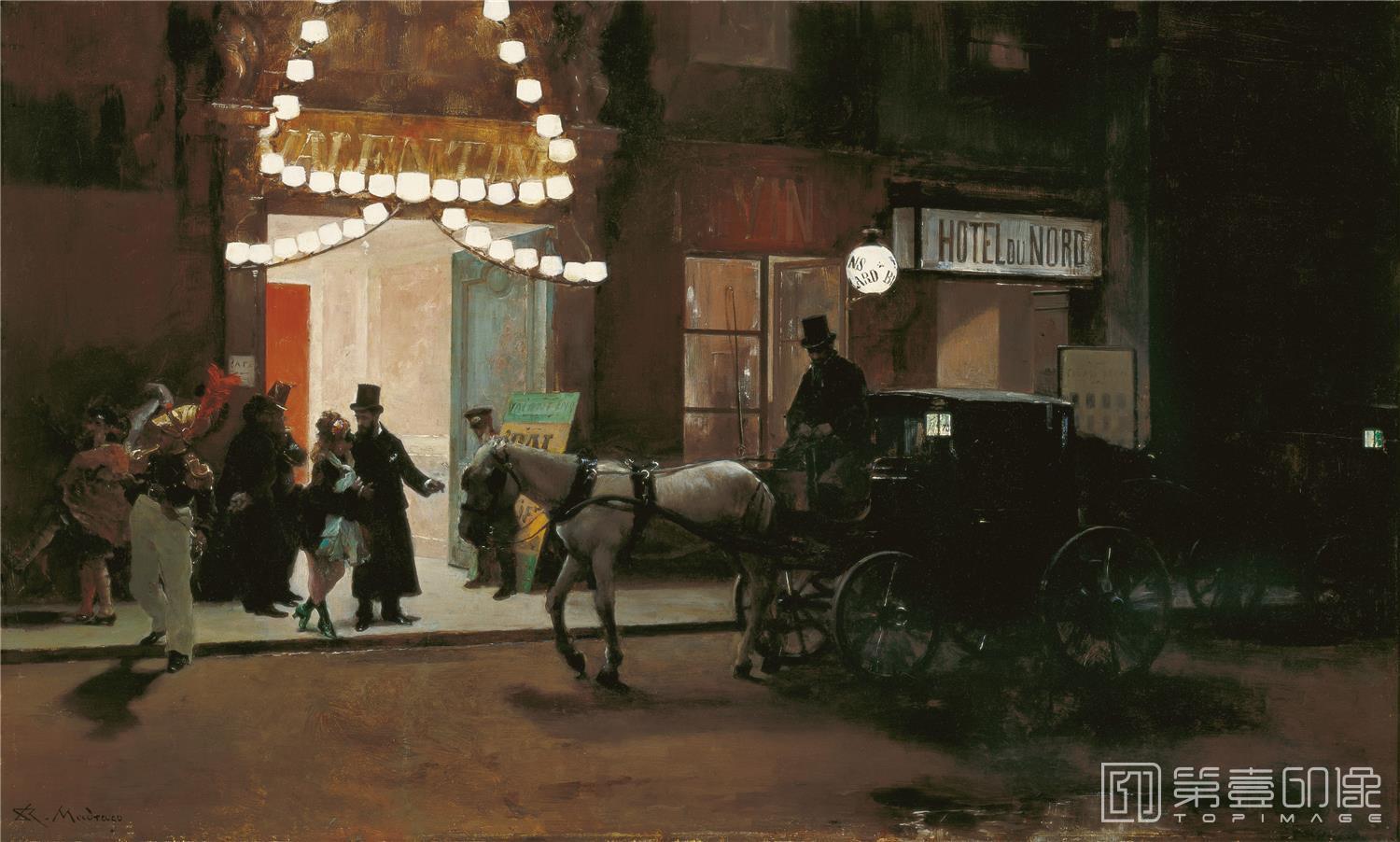 油画-西班牙喀门蒂森美术馆藏画-Raimundo Madrazo-Salida del baile de máscaras-150